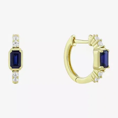 Fine Jewelry Womens Gemstone 14k Vermeil 14mm Hoop Earrings In Blue
