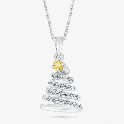 Fine Jewelry Christmas Tree Womens Lab Created White Sapphire Sterling Silver 18 Inch Pendant Necklace In Transparent