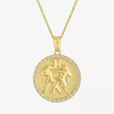 Fine Jewelry Zodiac Womens Lab Created White Sapphire 14k Gold Over Silver Round Pendant Necklace