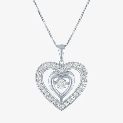 Fine Jewelry Womens Lab Created White Sapphire Sterling Silver Heart 18 Inch Pendant Necklace In Transparent