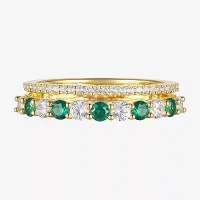 Fine Jewelry Womens Lab Created Gemstone 14k Gold Over Silver Stackable Rings In Green