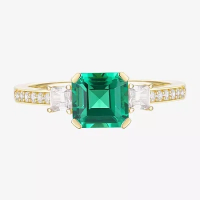 Fine Jewelry Womens Gemstone 14k Gold Over Silver Halo Delicate Cocktail Ring In Green