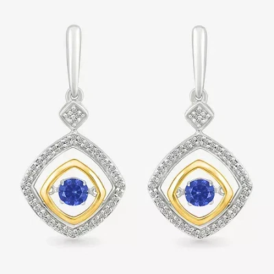 Fine Jewelry Womens 1/10 Ct. T.w. Lab Created Blue Sapphire 10k Gold Sterling Silver Diamond Drop Earrings In Transparent