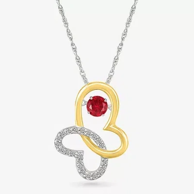 Fine Jewelry Womens Lab Created Red Ruby 10k Gold Sterling Silver Butterfly 18 Inch Pendant Necklace In Transparent