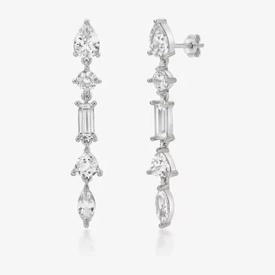 Fine Jewelry Womens Lab Created White Sapphire Sterling Silver Drop Earrings In Transparent