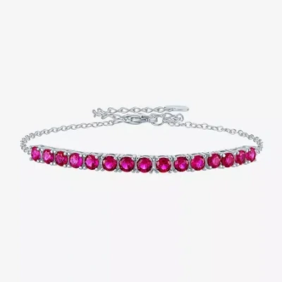 Fine Jewelry Gemstone Sterling Silver Tennis Bracelet In Red