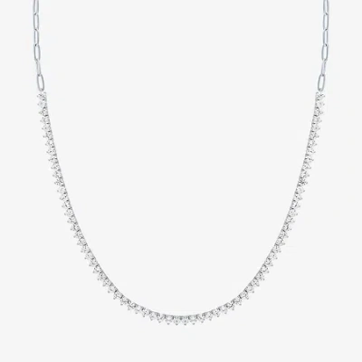 Fine Jewelry Gemstone Sterling Silver 18 Inch Tennis Necklace In White