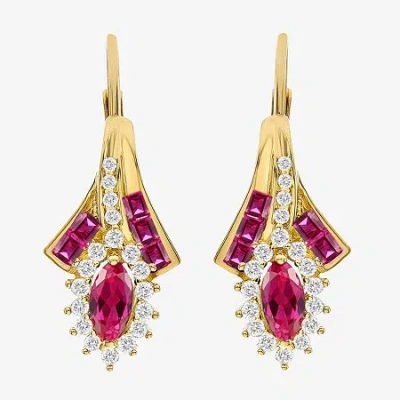 Fine Jewelry Lab Created Gemstone 14k Gold Over Silver Marquise Drop Earrings In Red