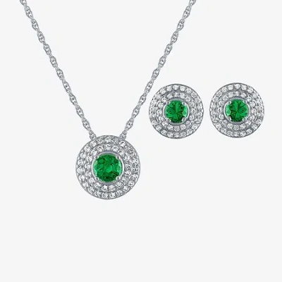 Fine Jewelry Womens Lab Created Green Emerald Sterling Silver 2-pc. Jewelry Set In Transparent
