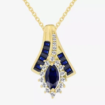 Fine Jewelry Lab-created Gemstone 14k Gold Over Silver Marquise Pendant Necklace In Blue