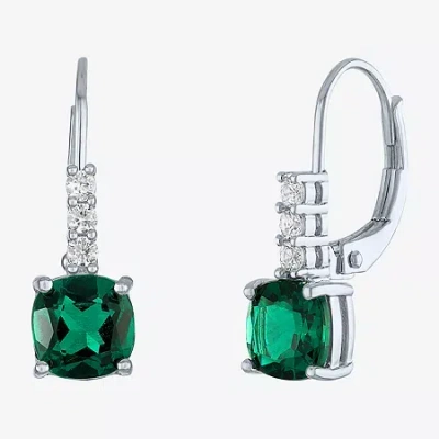 Fine Jewelry Womens Lab Created Green Emerald Sterling Silver Drop Earrings In Transparent