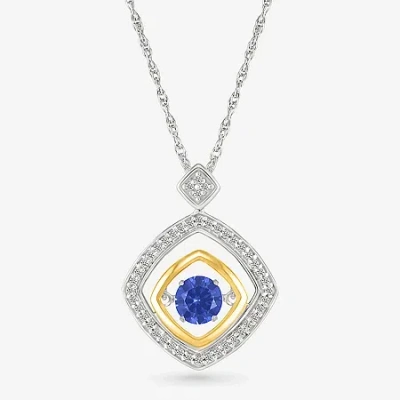 Fine Jewelry Womens 1/10 Ct. T.w. Lab Created Blue Sapphire 10k Gold Sterling Silver Diamond 18 Inch Pendant Neck In Transparent