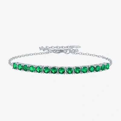 Fine Jewelry Gemstone Sterling Silver Tennis Bracelet In Green