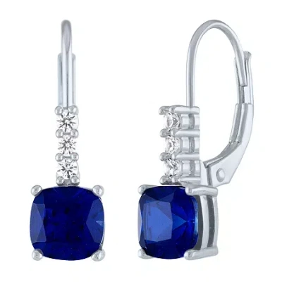 Fine Jewelry Womens Lab Created Blue Sapphire Sterling Silver Drop Earrings