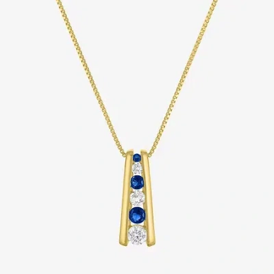 Fine Jewelry Lab-created Gemstone 14k Gold Over Silver 18 Inch Pendant Necklace In Blue