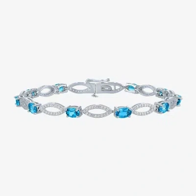 Fine Jewelry Gemstone Sterling Silver Oval Tennis Bracelet In Blue