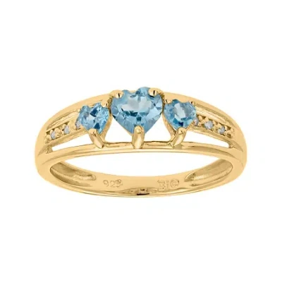 Fine Jewelry Genuine Blue Topaz And Diamond-accent 3-stone Heart Ring In Blue