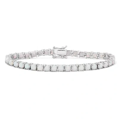 Fine Jewelry Womens Lab Created White Opal Sterling Silver 7.25 Inch Tennis Bracelet In Transparent