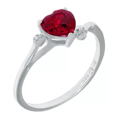 Fine Jewelry Lab-created Ruby And Genuine White Topaz Sterling Silver Heart-shaped Ring In Red
