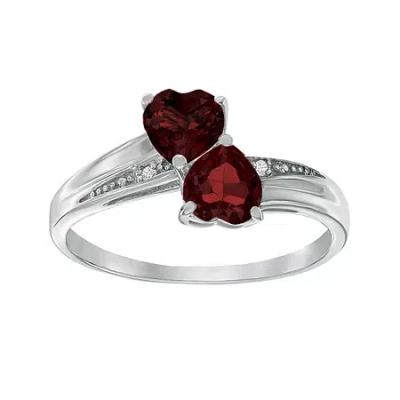 Fine Jewelry Genuine Garnet And Diamond-accent Sterling Silver Double-heart Ring In Red