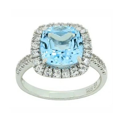 Fine Jewelry Genuine Blue Topaz & Lab-created White Sapphire Sterling Silver Ring In Blue