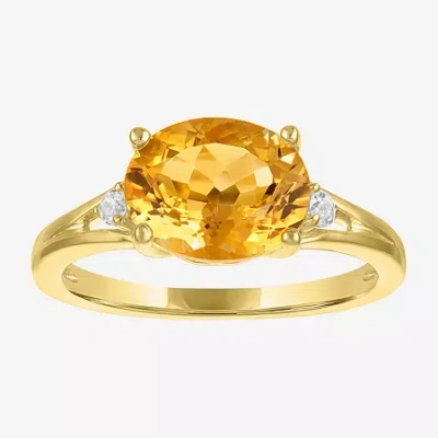 Fine Jewelry Womens Genuine Yellow Citrine 14k Gold Over Silver Oval 3-stone Cocktail Ring In Yellow