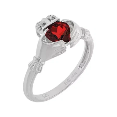 Fine Jewelry Heart-shaped Genuine Garnet And Diamond-accent Sterling Silver Claddagh Ring In Red