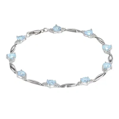 Fine Jewelry Simulated Aquamarine Heart-shaped Sterling Silver Bracelet In Transparent