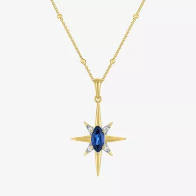 Fine Jewelry North Star Womens Lab Created Blue Sapphire 14k Gold Over Silver Star 16 Inch Pendant Necklace In Blue