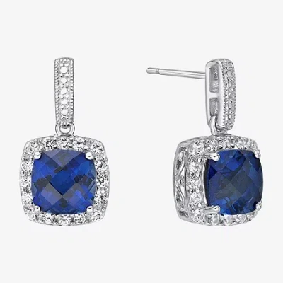 Fine Jewelry Womens Lab Created Blue Ceylon Sapphire Sterling Silver Drop Earrings In Transparent
