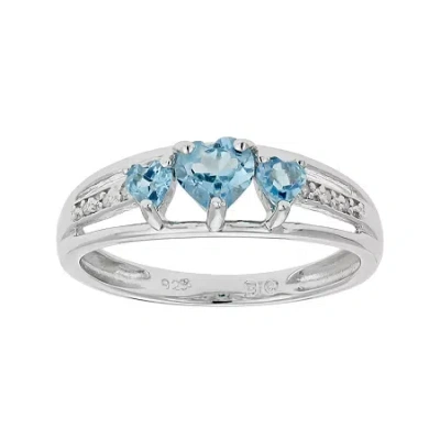 Fine Jewelry Genuine Blue Topaz & Diamond-accent Heart-shaped 3-stone Sterling Silver Ring In Blue