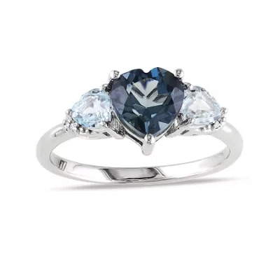 Fine Jewelry Heart-shaped Genuine London And Sky Blue Topaz 3-stone Ring In Blue