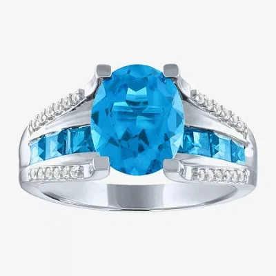 Fine Jewelry Womens Genuine Blue Topaz Sterling Silver Halo Cocktail Ring In Blue