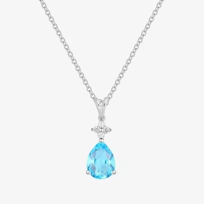 Fine Jewelry (i-j/i2-i3) Womens 1/10 Ct. T.w. Natural Diamond And Gemstone 10k Gold Pear 18 Inch Pendant Necklace In Blue