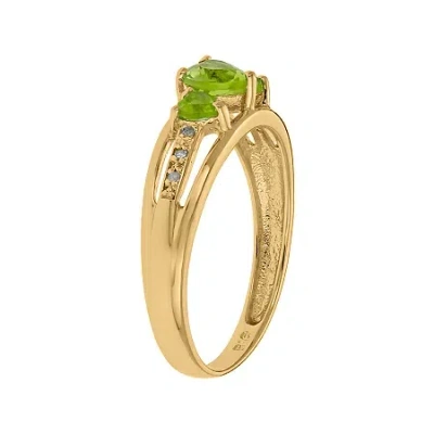 Fine Jewelry Genuine Peridot And Diamond-accent 3-stone Heart Ring In Green