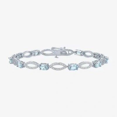 Fine Jewelry Gemstone Sterling Silver Oval Tennis Bracelet In Blue