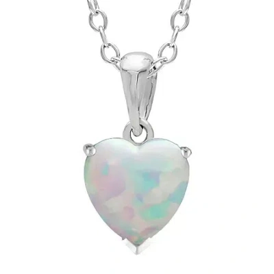 Fine Jewelry Heart-shaped Lab-created Opal Sterling Silver Pendant Necklace In White