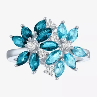 Fine Jewelry Womens Gemstone Sterling Silver Flower Cluster Cocktail Ring In Blue