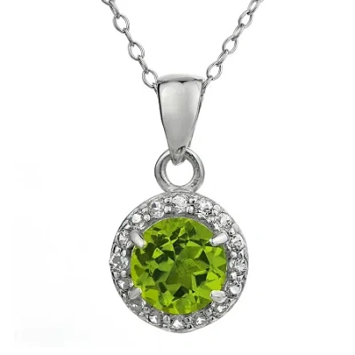 Fine Jewelry Faceted Genuine Peridot & White Topaz Sterling Silver Pendant Necklace In Transparent