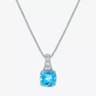 Fine Jewelry Gemstone Sterling Silver Cushion Pendant Necklace In Blue