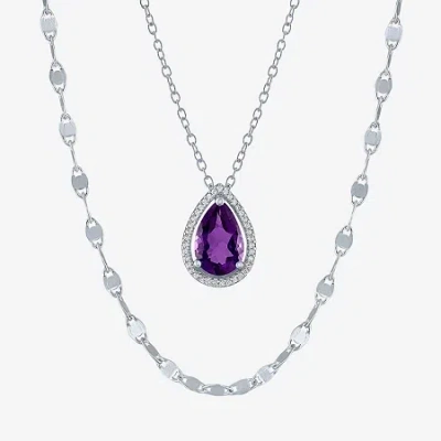Fine Jewelry 2-pc.birthstone Necklace Set In Sterling Silver In Purple