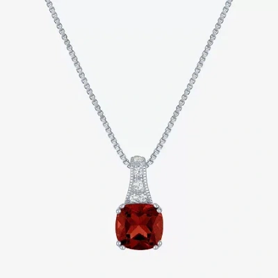 Fine Jewelry Gemstone Sterling Silver Cushion Pendant Necklace In Burgundy
