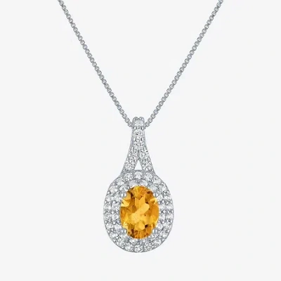 Fine Jewelry Gemstone & Lab-created White Sapphire Sterling Silver Halo Pendant Necklace In Yellow