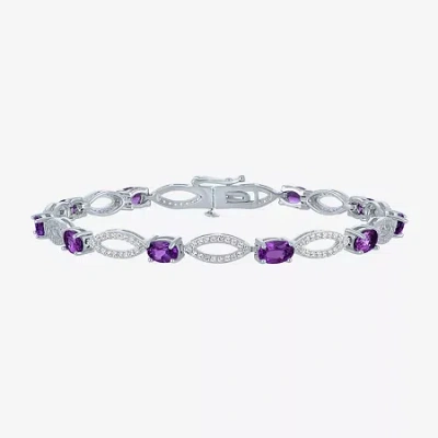 Fine Jewelry Gemstone Sterling Silver Oval Tennis Bracelet In Purple