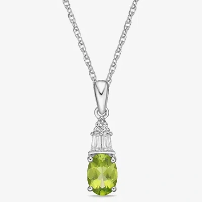 Fine Jewelry Genuine Peridot & Lab-created White Sapphire Sterling Silver Pendant Necklace In Green