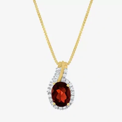 Fine Jewelry Womens Genuine Red Garnet 14k Gold Over Silver Sterling Silver Oval 18 Inch Pendant Necklace In Transparent