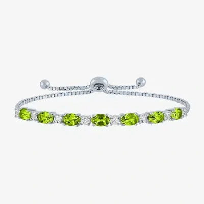 Fine Jewelry Gemstone Sterling Silver Bolo Bracelet In Green