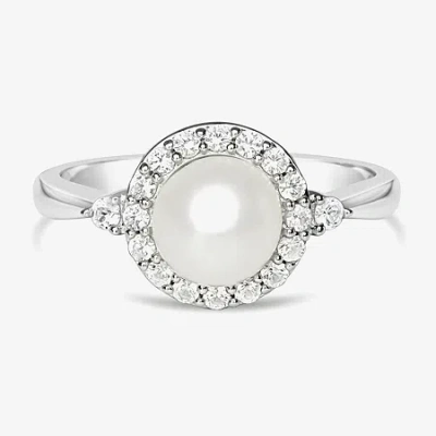 Fine Jewelry Cultured Freshwater Pearl & Lab-created White Sapphire Sterling Silver Cocktail Ring In Transparent