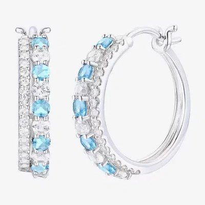 Fine Jewelry Womens Gemstone 14k Gold Over Silver 20mm Hoop Earrings In Blue
