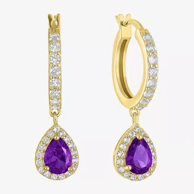 Fine Jewelry Lab Created Gemstone 14k Gold Over Silver Pear Drop Earrings In Purple